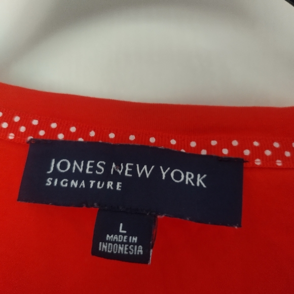 JONES NEW YORK Stretch V Neck Tee in orange with 3/4 sleeves size L - Picture 2 of 3